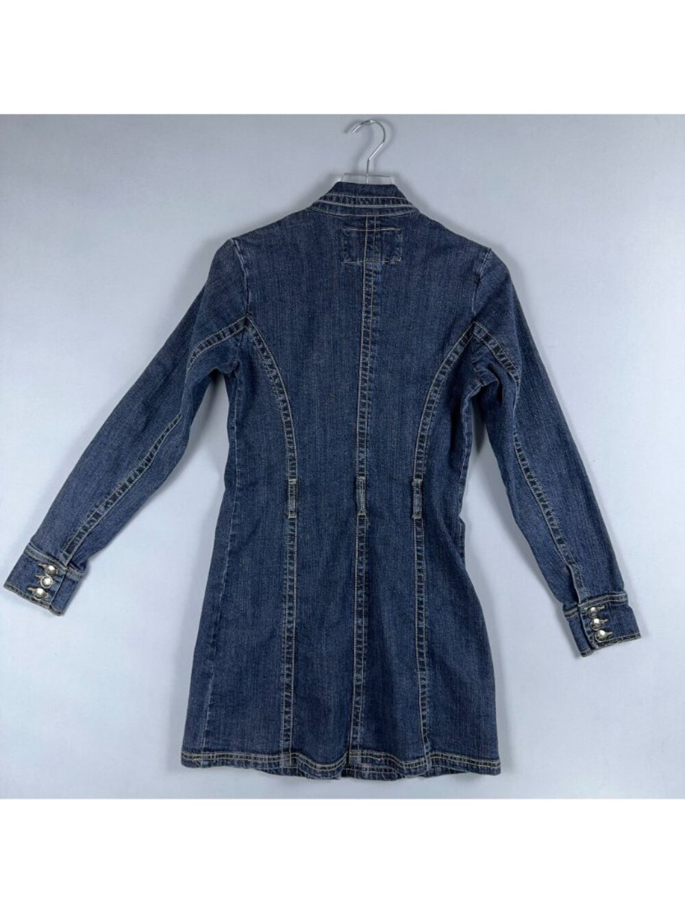 Jou Jou Premium Denim Dress Size Small Button Down Long Sleeve Notch Lapel - Picture 2 of 10